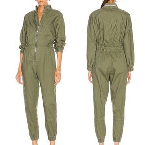RTA Halima Jumpsuit Utility Zip Front Long Sleeve Tomboy Green Small New Cargo